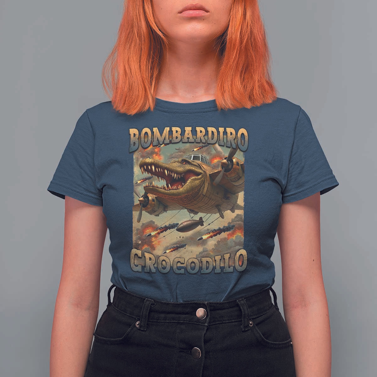 Funny Italian Brainrot Bombardiro Crocodilo T Shirt For Women Gen Z Meme