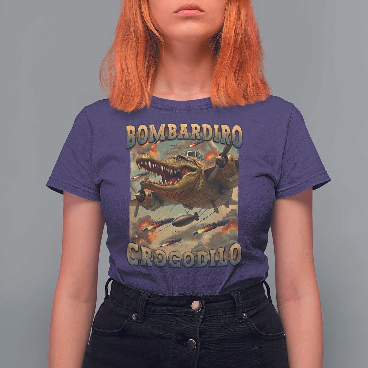 Funny Italian Brainrot Bombardiro Crocodilo T Shirt For Women Gen Z Meme