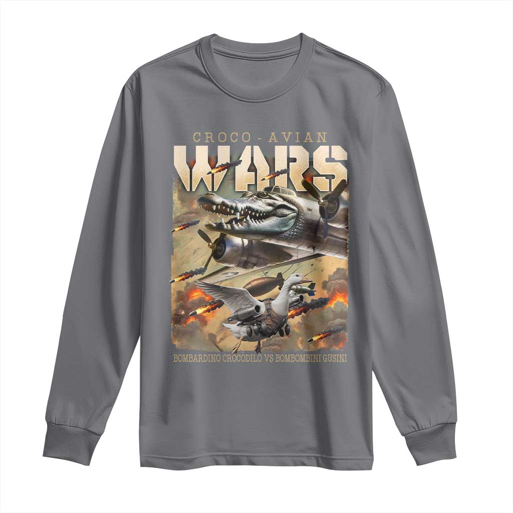 Funny Italian Brainrot Croco Avian Wars Long Sleeve Shirt Bombardino Crocodilo Bombombini Gusini Gen Z Meme