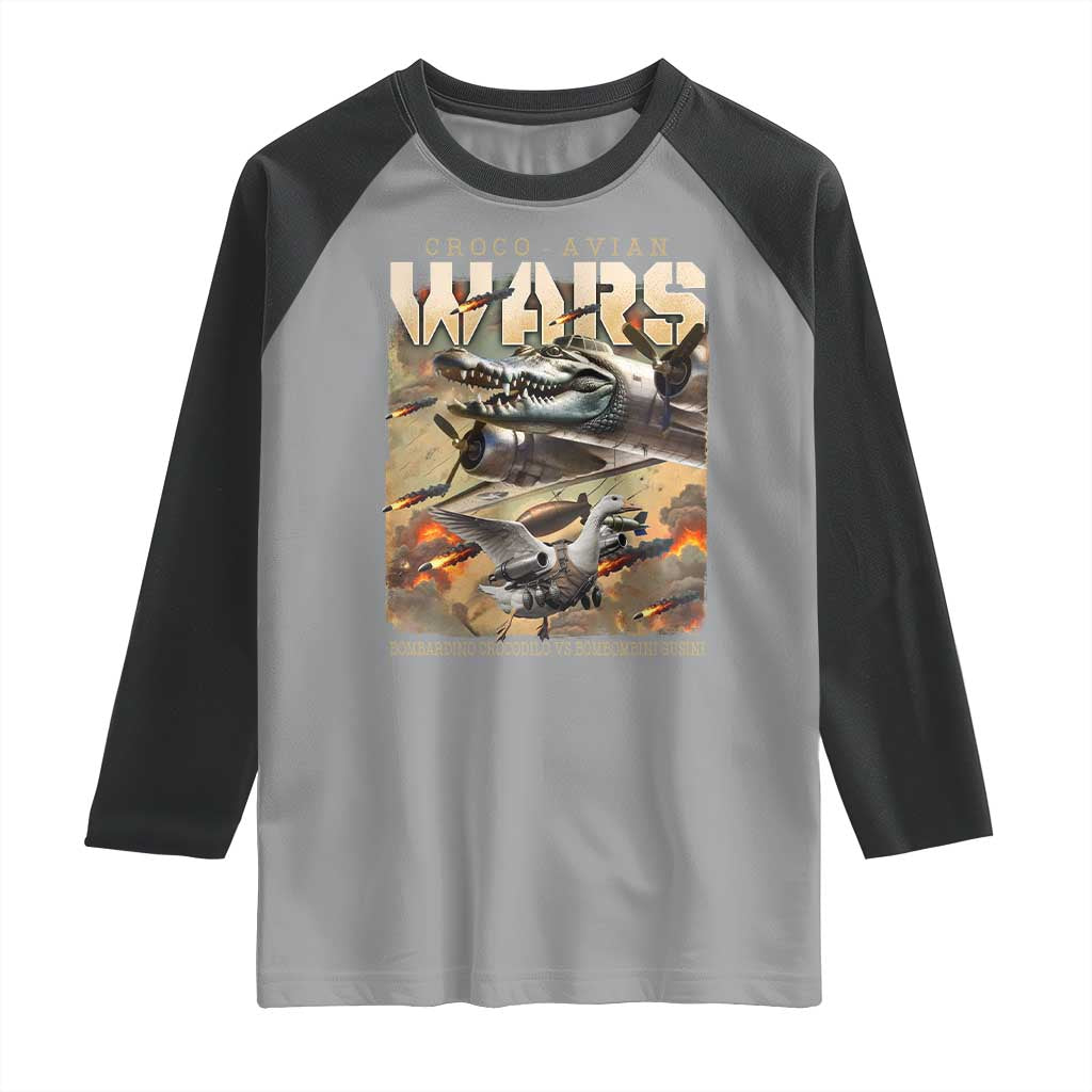 Funny Italian Brainrot Croco Avian Wars Raglan Shirt Bombardino Crocodilo Bombombini Gusini Gen Z Meme