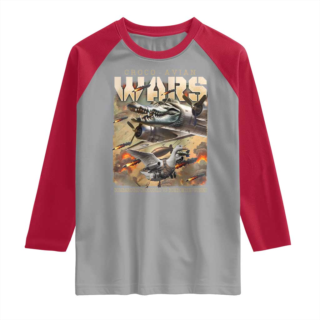 Funny Italian Brainrot Croco Avian Wars Raglan Shirt Bombardino Crocodilo Bombombini Gusini Gen Z Meme