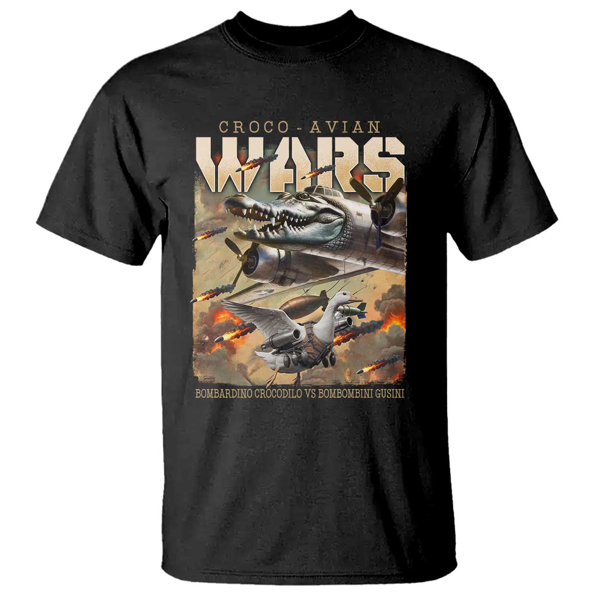 Funny Italian Brainrot Croco Avian Wars T Shirt Bombardino Crocodilo Bombombini Gusini Gen Z Meme
