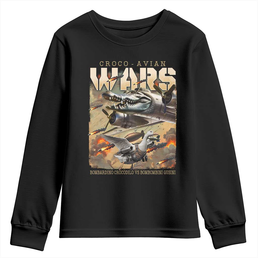 Funny Italian Brainrot Croco Avian Wars Youth Sweatshirt Bombardino Crocodilo Bombombini Gusini Gen Z Meme