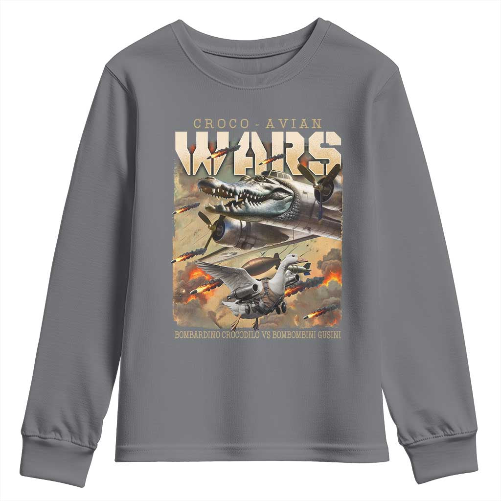 Funny Italian Brainrot Croco Avian Wars Youth Sweatshirt Bombardino Crocodilo Bombombini Gusini Gen Z Meme
