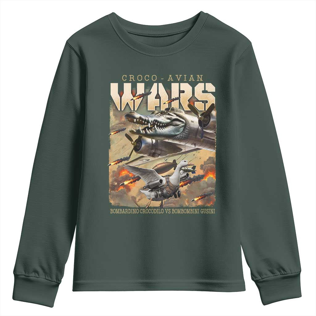 Funny Italian Brainrot Croco Avian Wars Youth Sweatshirt Bombardino Crocodilo Bombombini Gusini Gen Z Meme