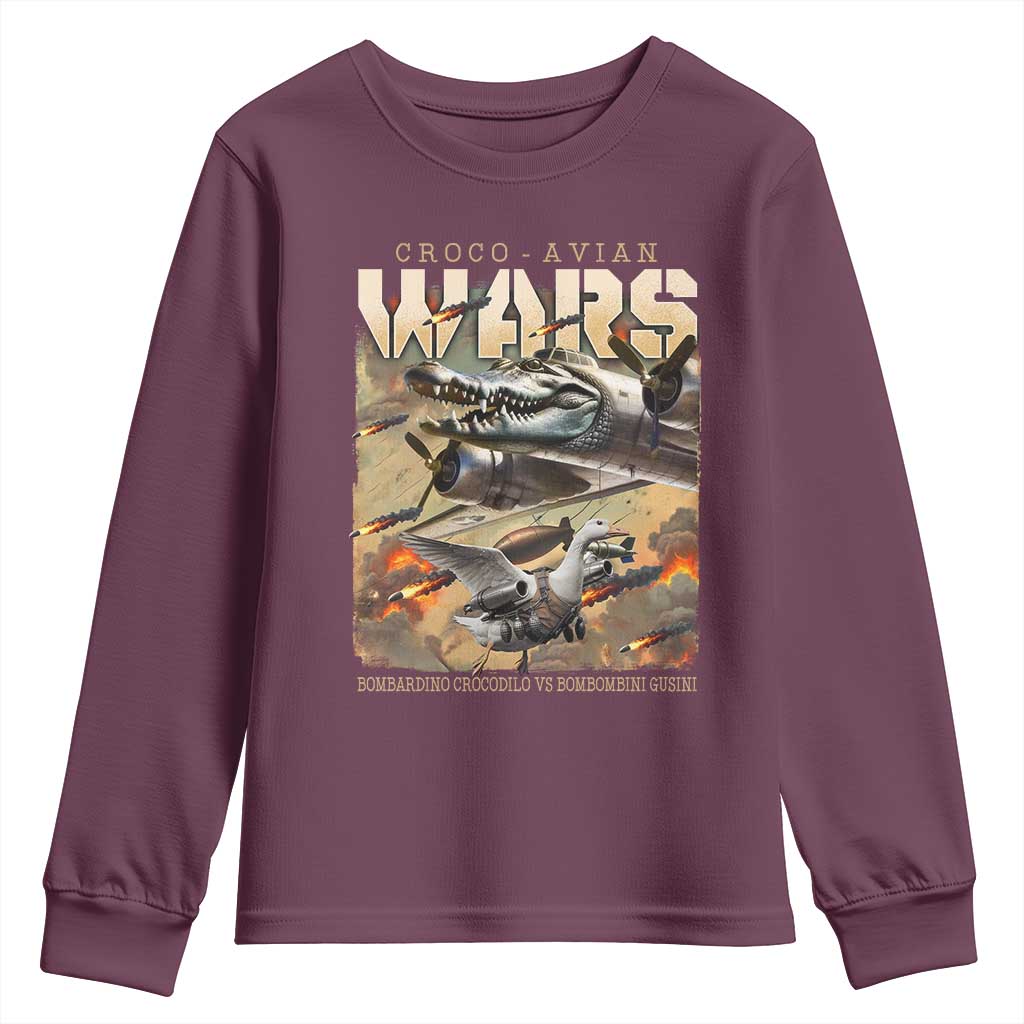 Funny Italian Brainrot Croco Avian Wars Youth Sweatshirt Bombardino Crocodilo Bombombini Gusini Gen Z Meme