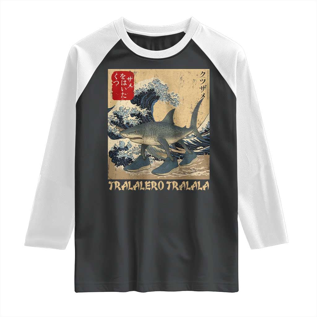 Funny Italian Brainrot Tralalero Tralala Shark Raglan Shirt Japanese Art Gen Z Meme