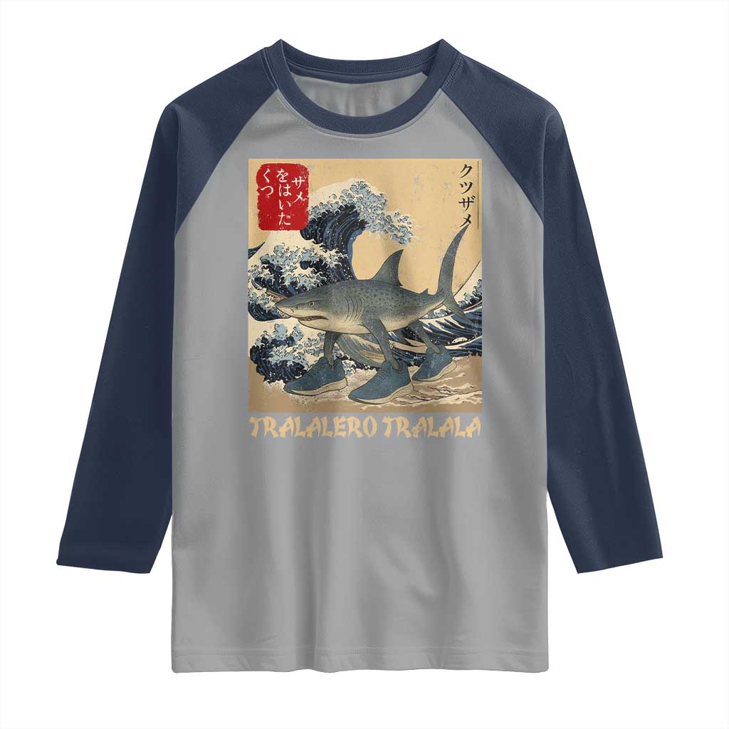 Funny Italian Brainrot Tralalero Tralala Shark Raglan Shirt Japanese Art Gen Z Meme