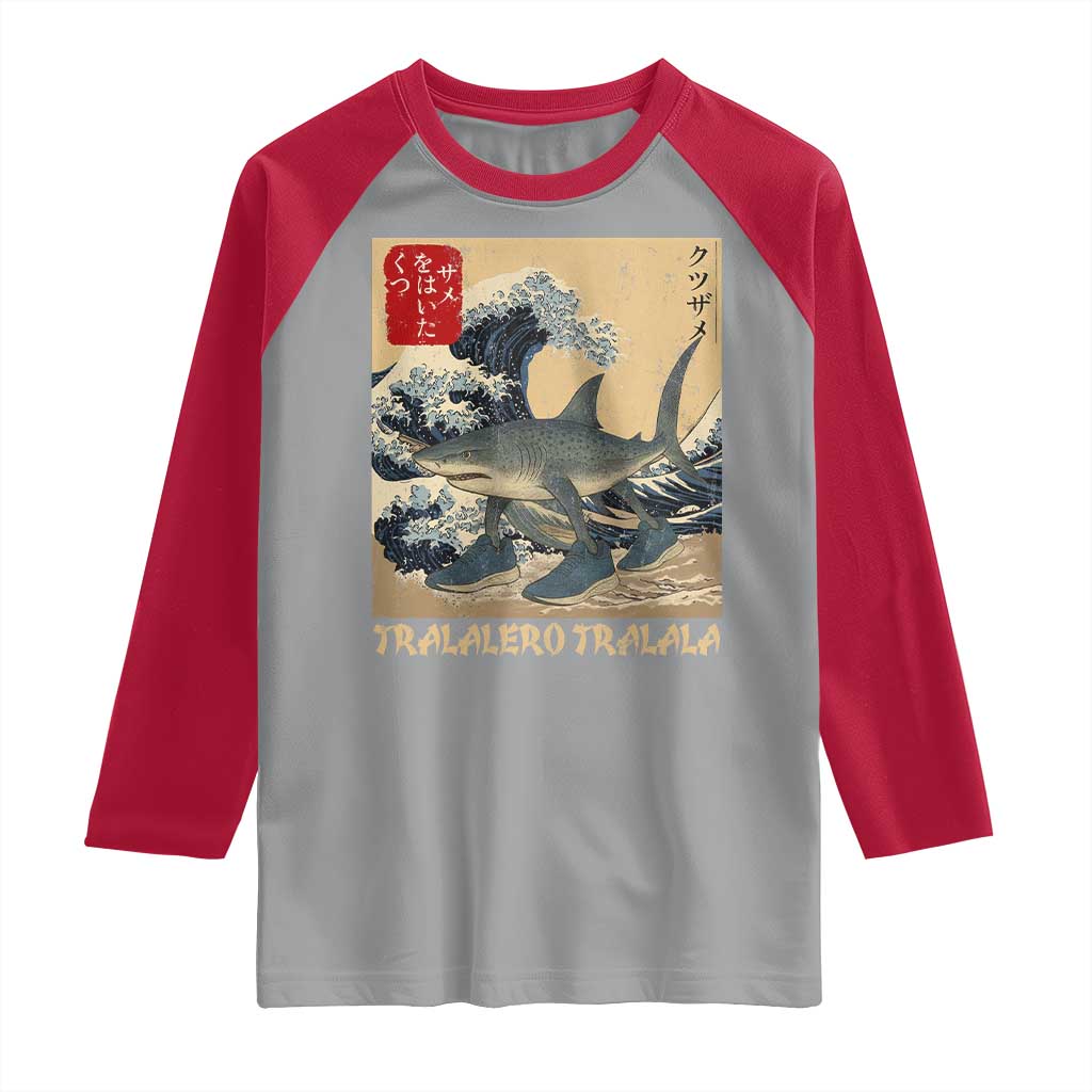 Funny Italian Brainrot Tralalero Tralala Shark Raglan Shirt Japanese Art Gen Z Meme