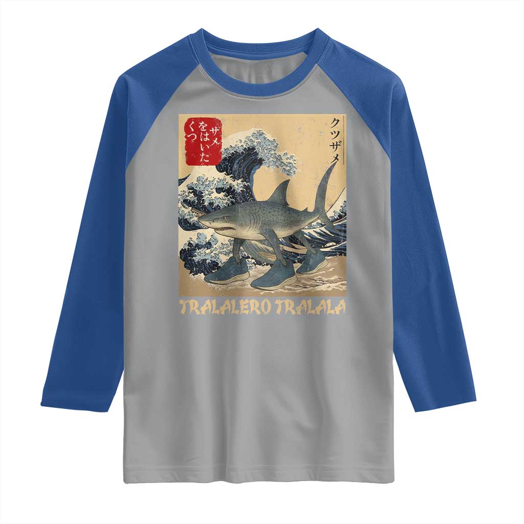 Funny Italian Brainrot Tralalero Tralala Shark Raglan Shirt Japanese Art Gen Z Meme