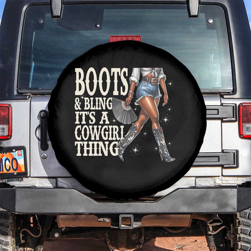 Funny African American Cowgirl Spare Tire Cover Boots And Bling It's A Cowgirl Thing