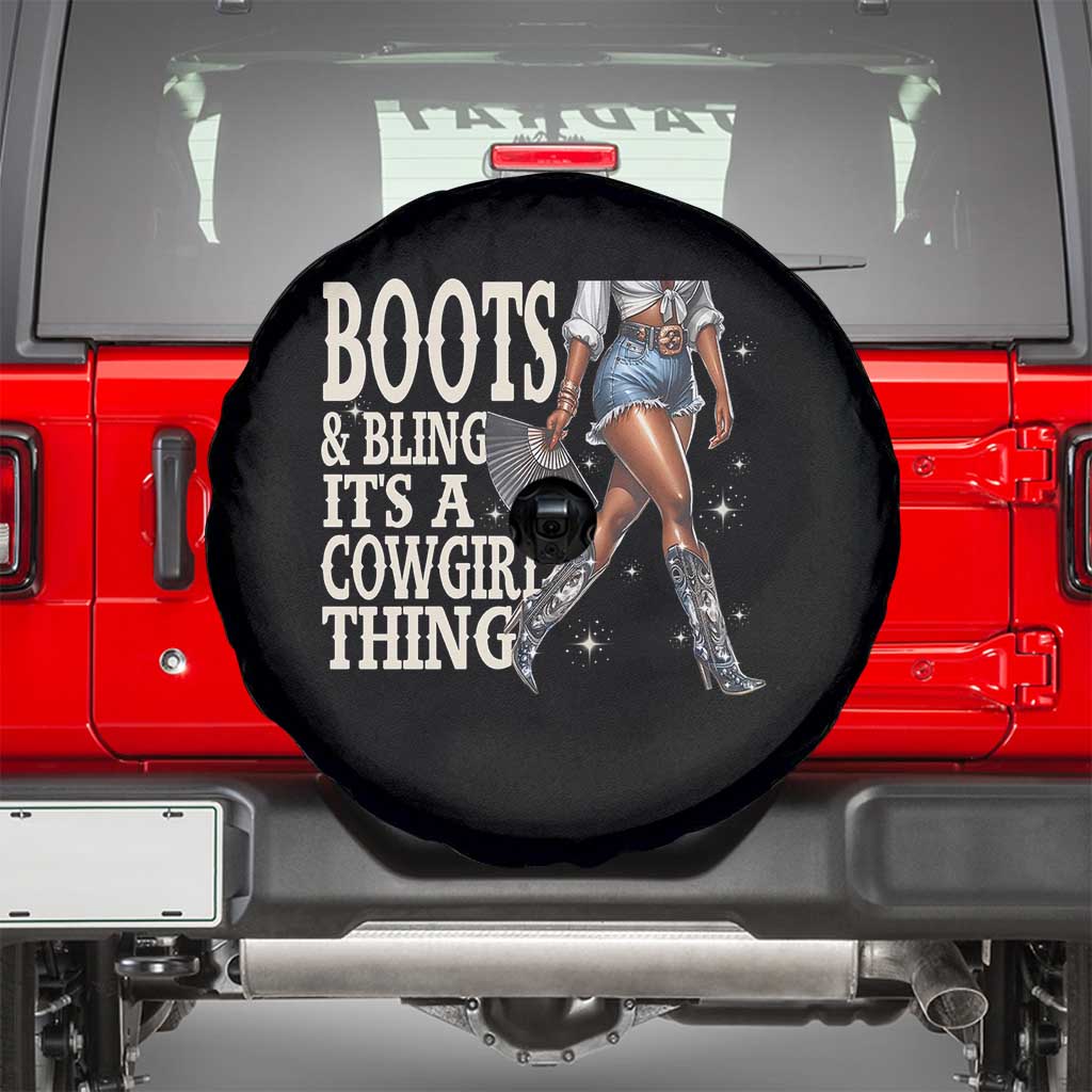 Funny African American Cowgirl Spare Tire Cover Boots And Bling It's A Cowgirl Thing