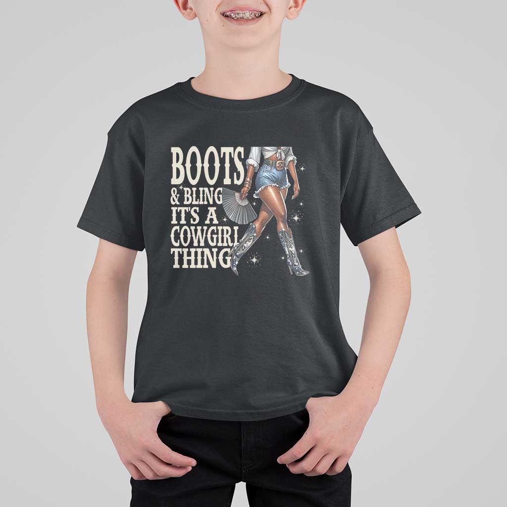 Funny African American Cowgirl T Shirt For Kid Boots And Bling It's A Cowgirl Thing