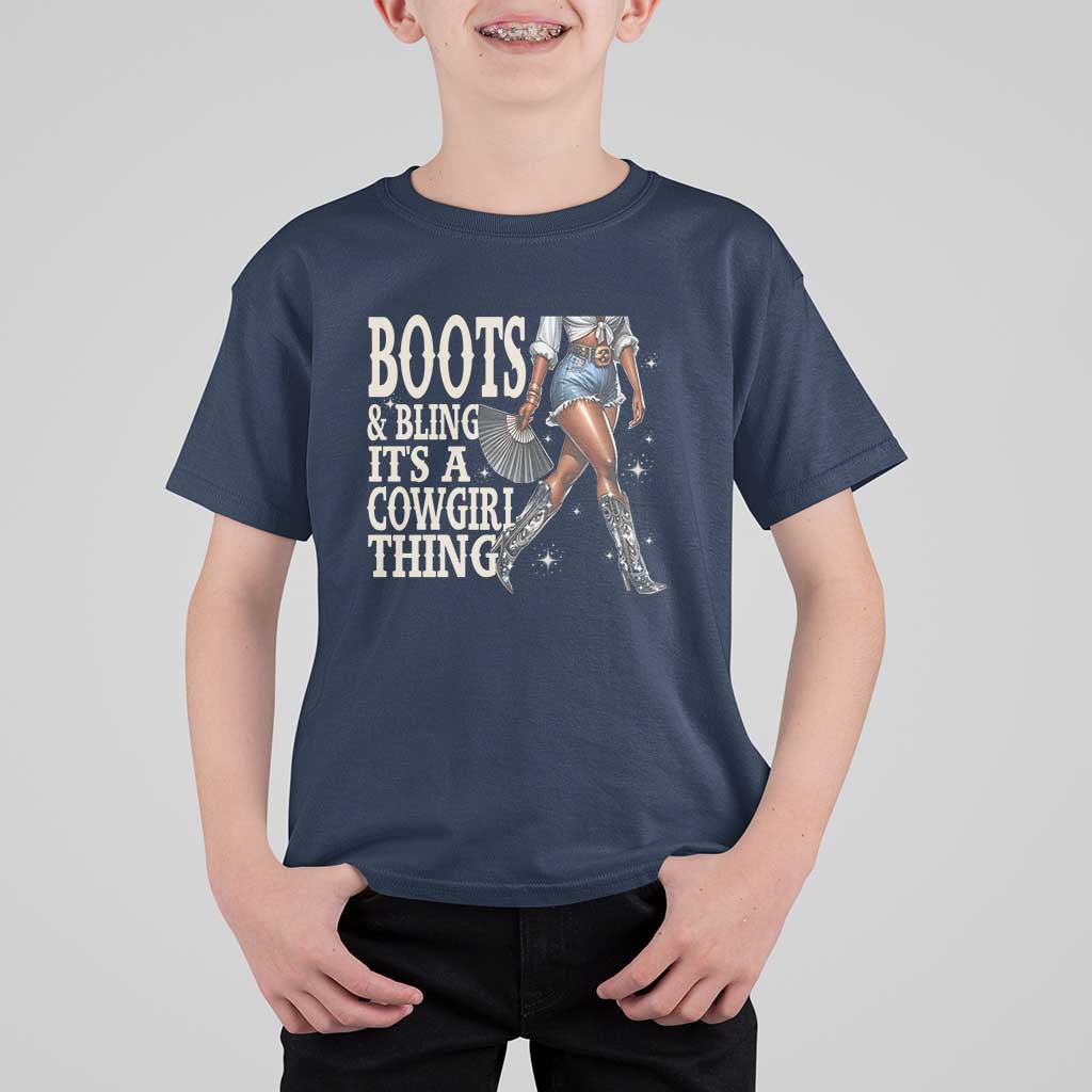 Funny African American Cowgirl T Shirt For Kid Boots And Bling It's A Cowgirl Thing