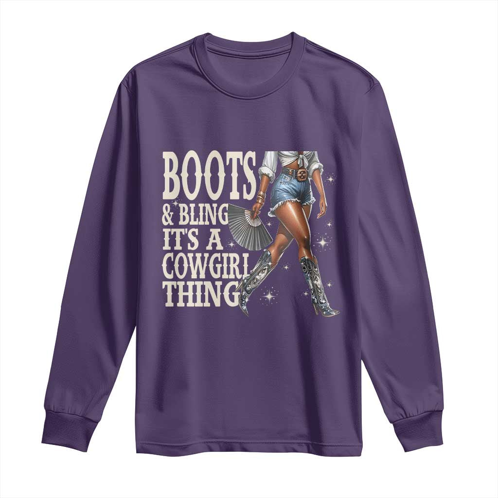 Funny African American Cowgirl Long Sleeve Shirt Boots And Bling It's A Cowgirl Thing
