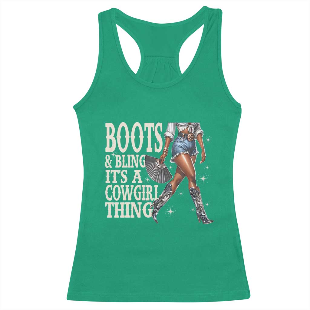 Funny African American Cowgirl Racerback Tank Top Boots And Bling It's A Cowgirl Thing