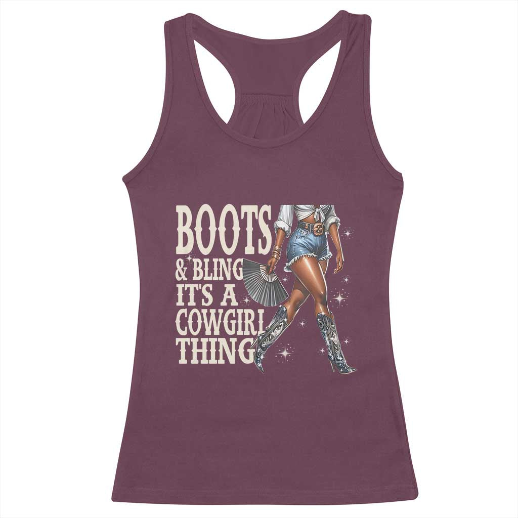 Funny African American Cowgirl Racerback Tank Top Boots And Bling It's A Cowgirl Thing
