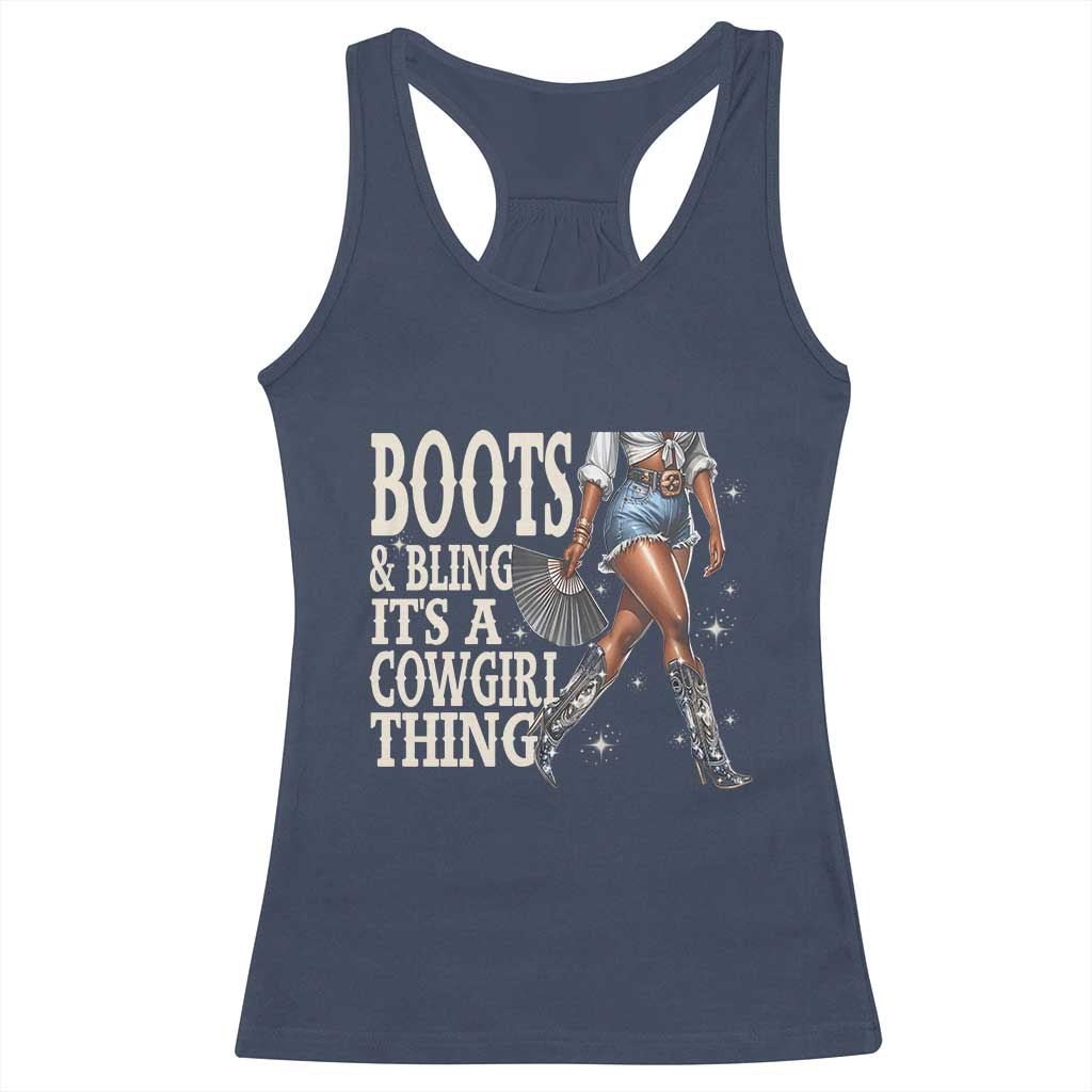 Funny African American Cowgirl Racerback Tank Top Boots And Bling It's A Cowgirl Thing