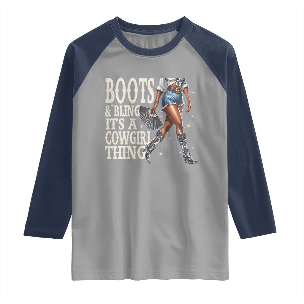 Funny African American Cowgirl Raglan Shirt Boots And Bling It's A Cowgirl Thing