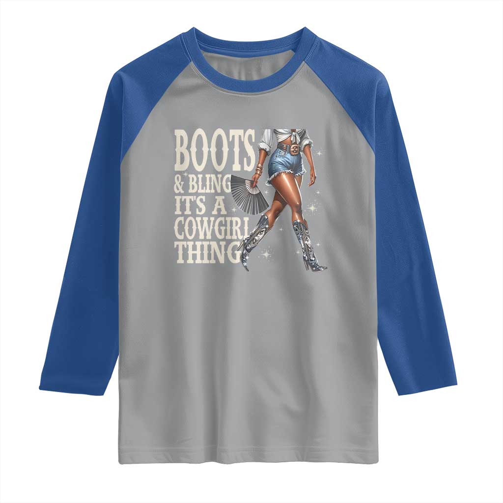 Funny African American Cowgirl Raglan Shirt Boots And Bling It's A Cowgirl Thing
