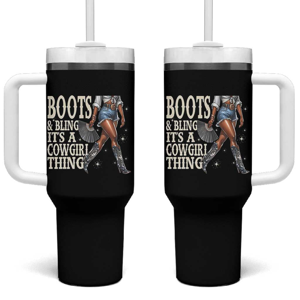 Funny African American Cowgirl Tumbler With Handle Boots And Bling It's A Cowgirl Thing