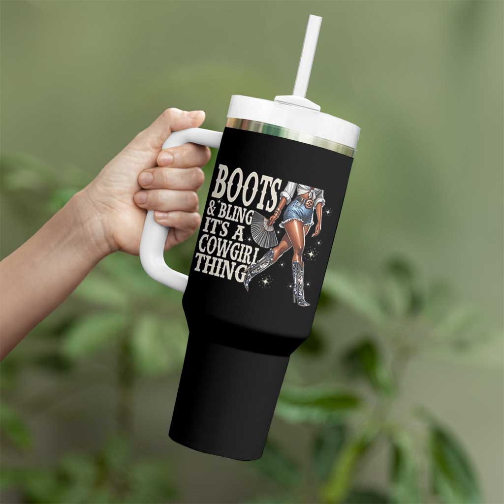 Funny African American Cowgirl Tumbler With Handle Boots And Bling It's A Cowgirl Thing