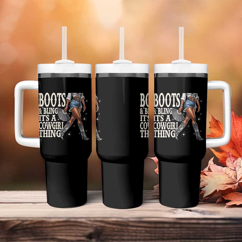 Funny African American Cowgirl Tumbler With Handle Boots And Bling It's A Cowgirl Thing