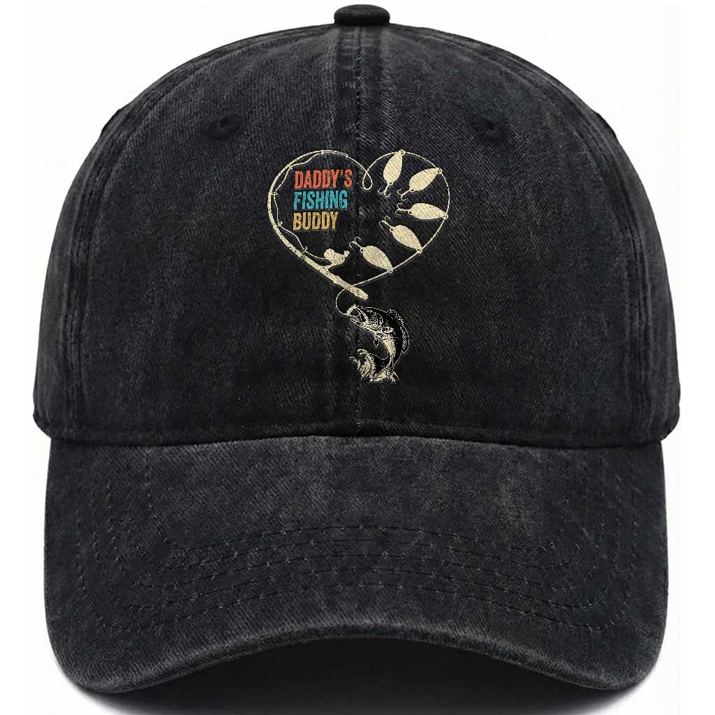 Funny Daddys Fishing Buddy Washed Cotton Baseball Cap Fisherman Dad Son Daughter