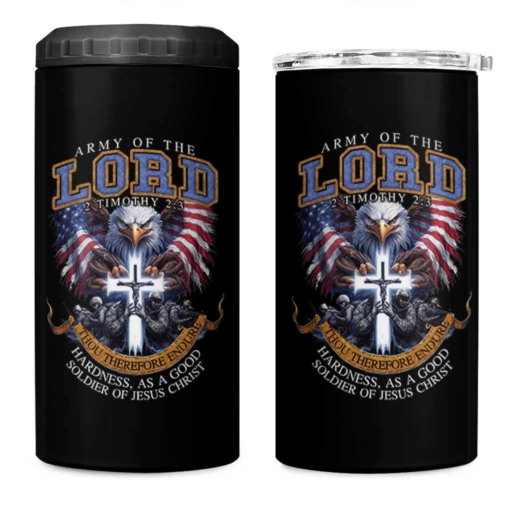 Christian Soldier 4 in 1 Can Cooler Tumbler Army Of The Lord Thou Therefore Endure Hardness As A Good Soldier