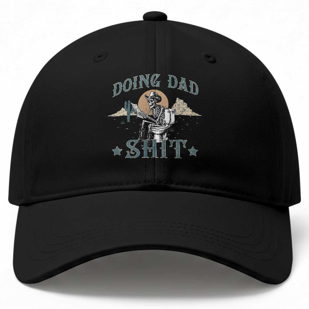 Funny Western Father Doing Dad Shit Baseball Cap Cowboy Skeleton Toilet Dad Jokes Father's Day