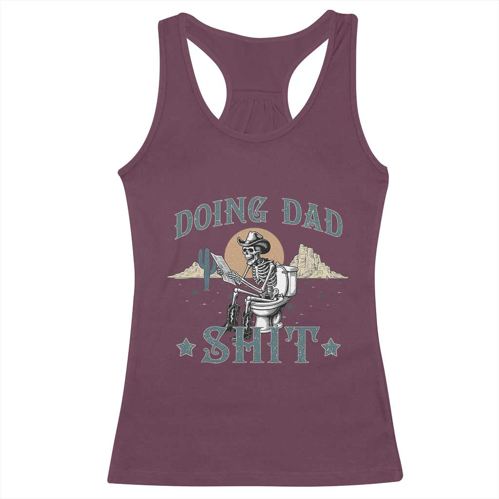 Funny Western Father Doing Dad Shit Racerback Tank Top Cowboy Skeleton Toilet Dad Jokes Father's Day