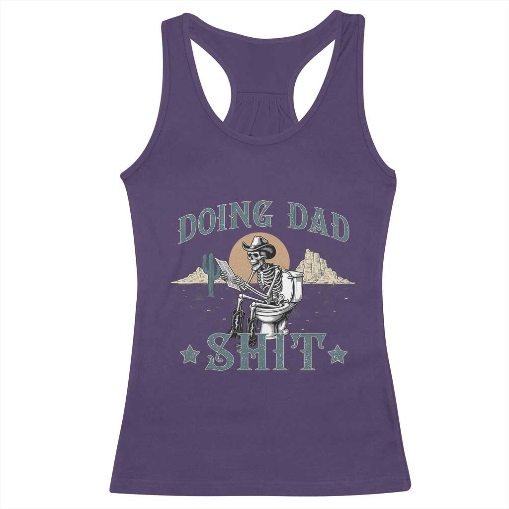 Funny Western Father Doing Dad Shit Racerback Tank Top Cowboy Skeleton Toilet Dad Jokes Father's Day