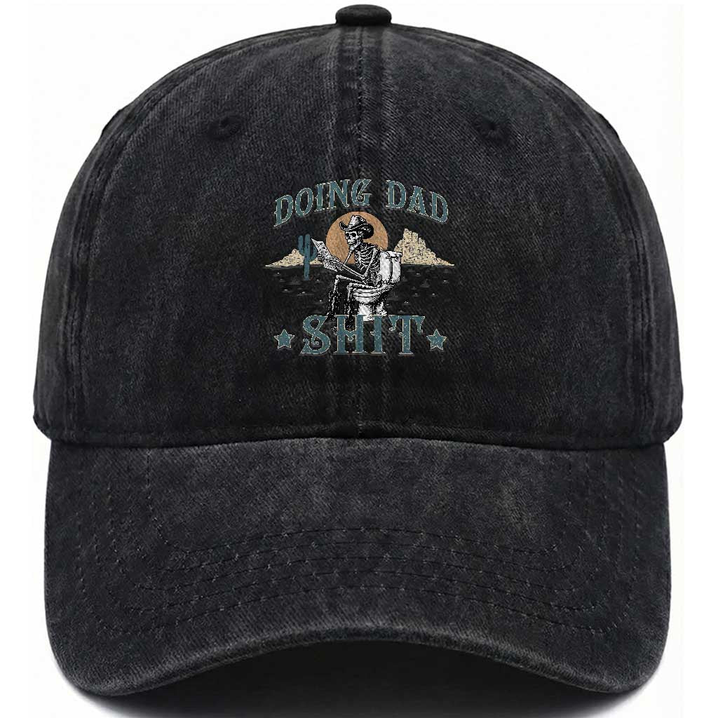 Funny Western Father Doing Dad Shit Washed Cotton Baseball Cap Cowboy Skeleton Toilet Dad Jokes Father's Day