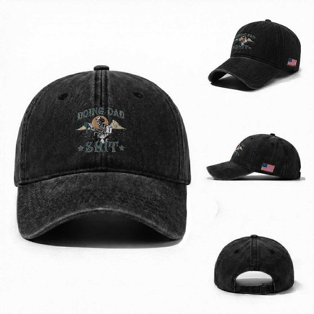 Funny Western Father Doing Dad Shit Washed Cotton Baseball Cap Cowboy Skeleton Toilet Dad Jokes Father's Day