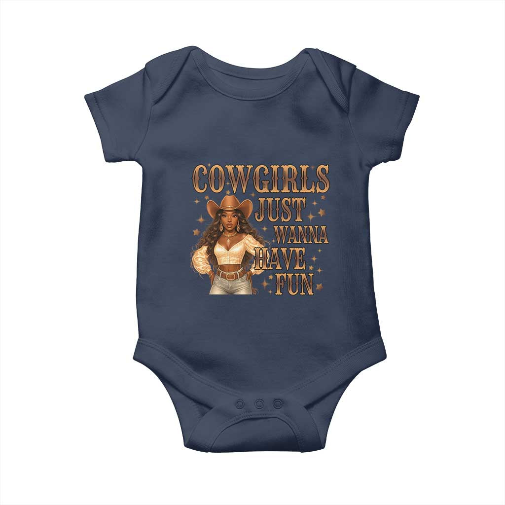 Funny African American Cowgirl Baby Onesie Cowgirls Just Wanna Have Fun Western