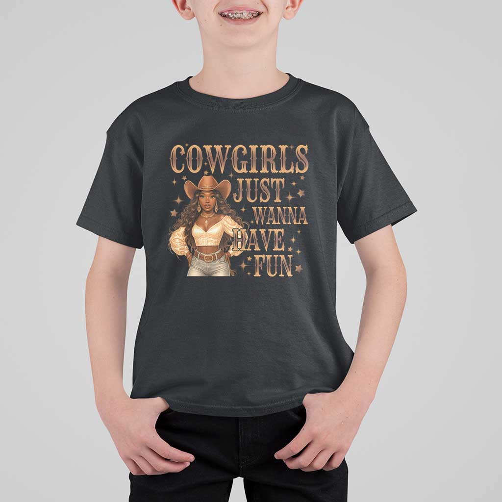Funny African American Cowgirl T Shirt For Kid Cowgirls Just Wanna Have Fun Western