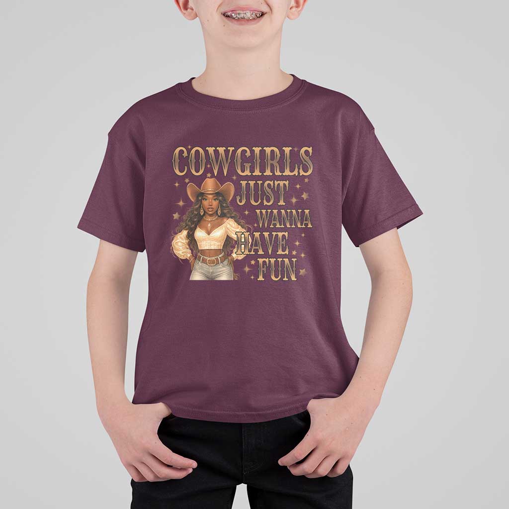 Funny African American Cowgirl T Shirt For Kid Cowgirls Just Wanna Have Fun Western