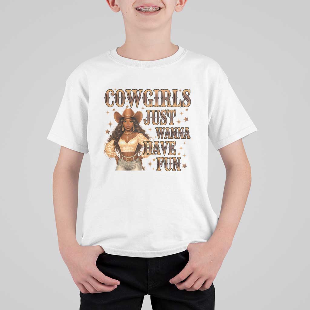 Funny African American Cowgirl T Shirt For Kid Cowgirls Just Wanna Have Fun Western