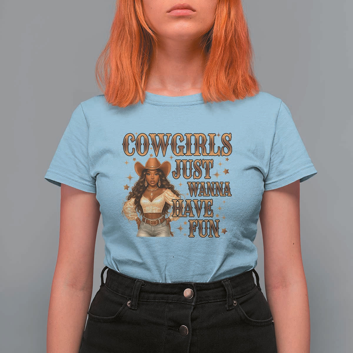 Funny African American Cowgirl T Shirt For Women Cowgirls Just Wanna Have Fun Western