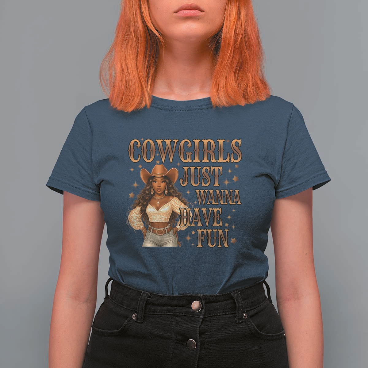 Funny African American Cowgirl T Shirt For Women Cowgirls Just Wanna Have Fun Western