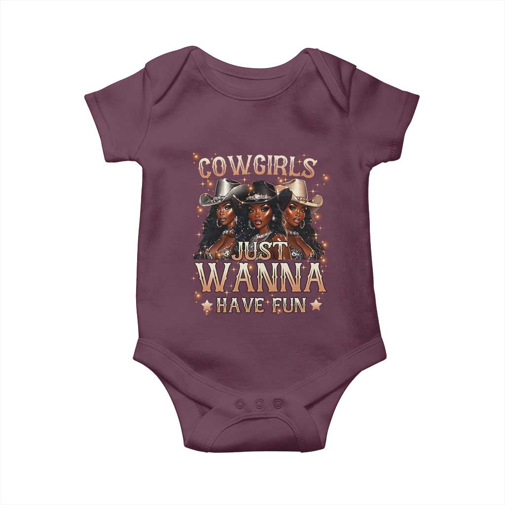 Funny Black African American Cowgirl Baby Onesie Cowgirls Just Wanna Have Fun