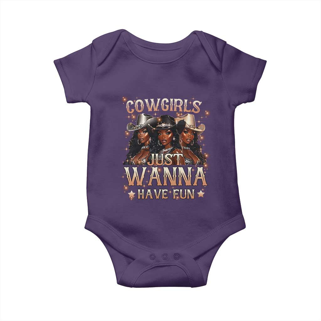Funny Black African American Cowgirl Baby Onesie Cowgirls Just Wanna Have Fun