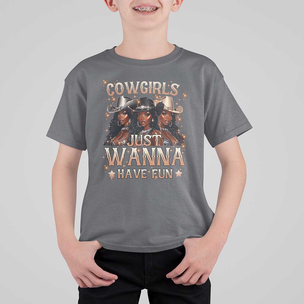 Funny Black African American Cowgirl T Shirt For Kid Cowgirls Just Wanna Have Fun