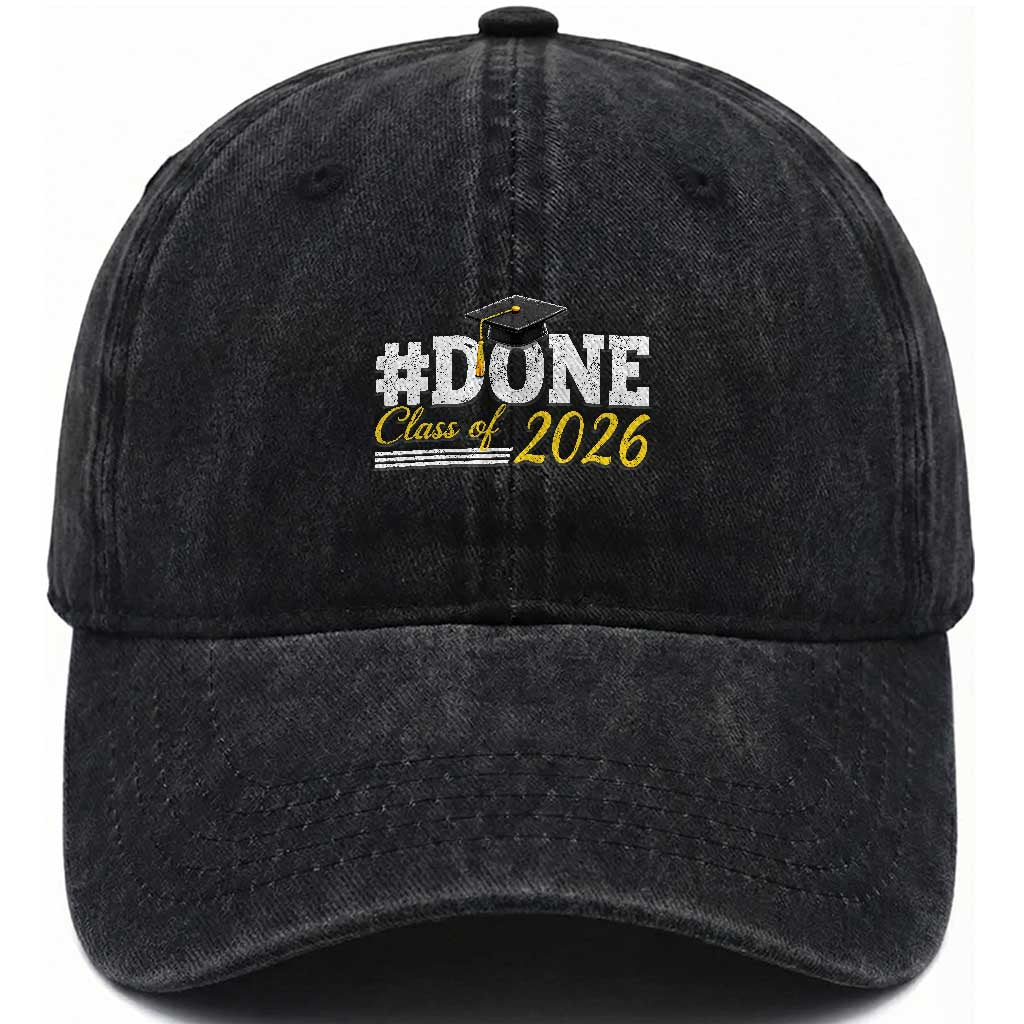 Done Class of 2026 Graduation Washed Cotton Baseball Cap Mortarboard Graphic