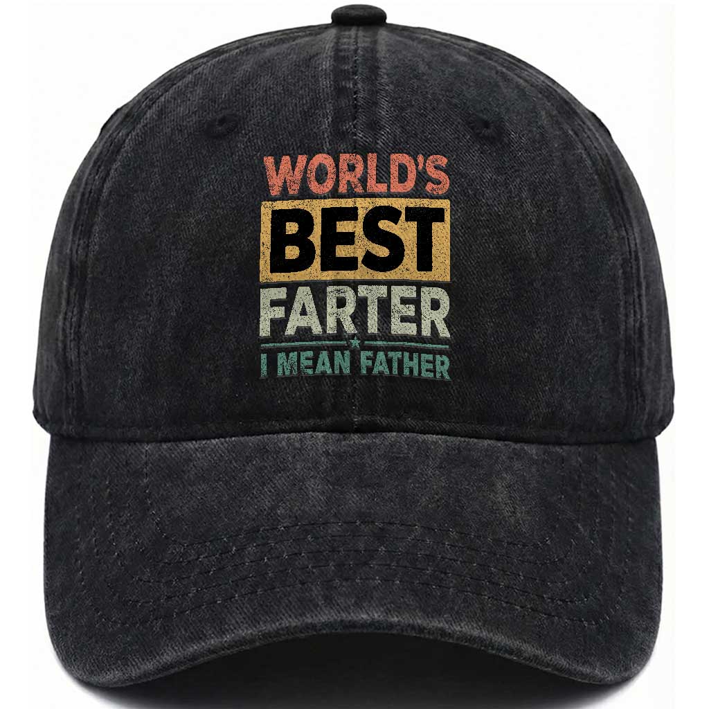 Worlds Best Farter I Mean Father Washed Cotton Baseball Cap Funny Farted Dad Father's Day