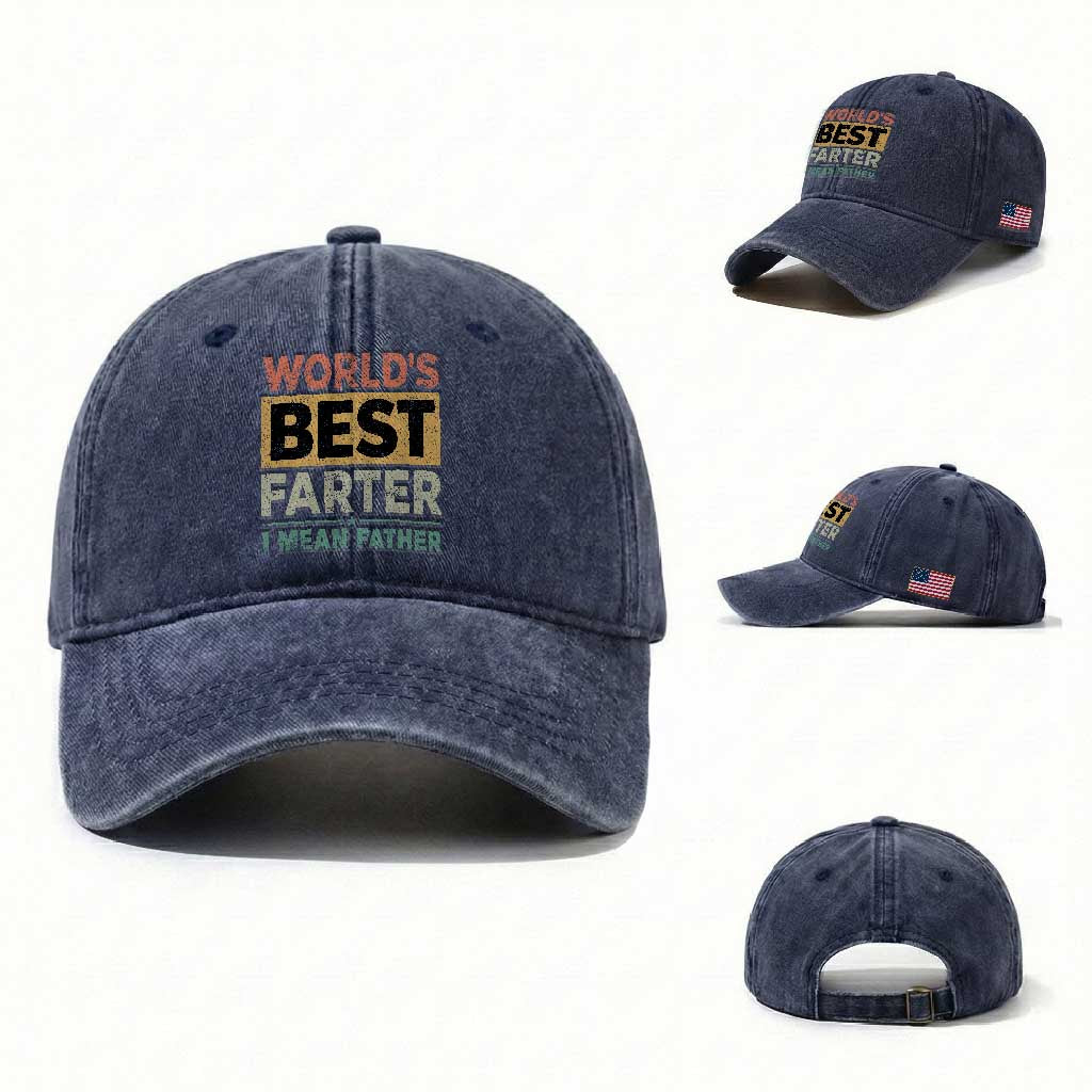 Worlds Best Farter I Mean Father Washed Cotton Baseball Cap Funny Farted Dad Father's Day