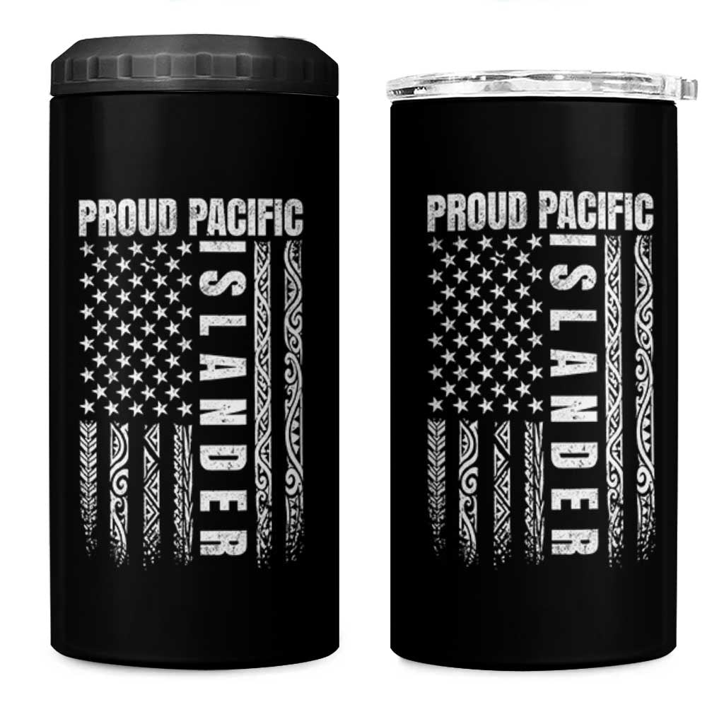 Proud Pacific Islander 4 in 1 Can Cooler Tumbler AAPI Heritage Month Polynesian Tribal American Flag