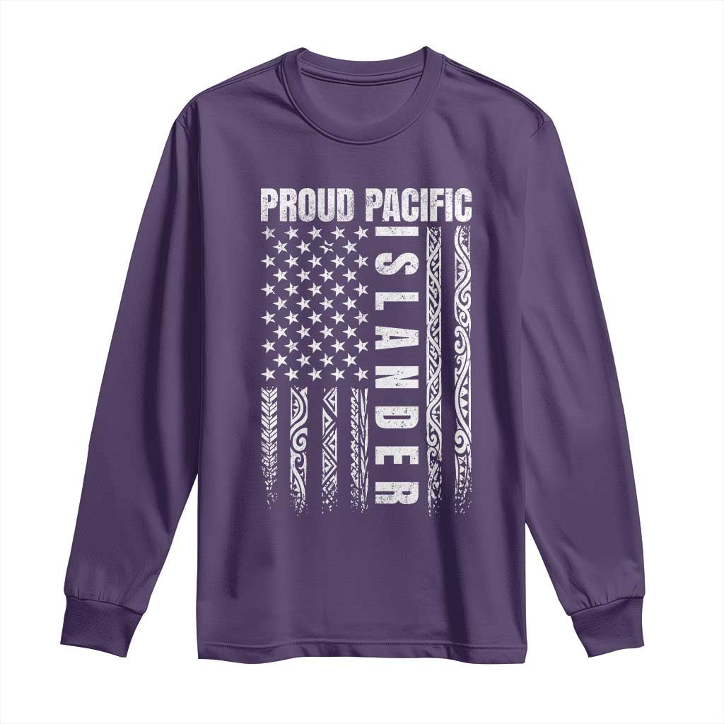 Proud Pacific Islander Long Sleeve Shirt AAPI Heritage Month Polynesian Tribal American Flag