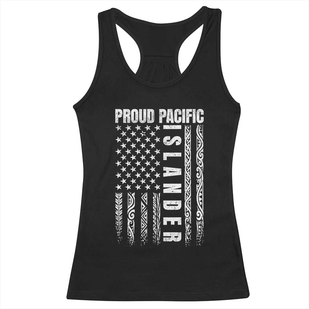 Proud Pacific Islander Racerback Tank Top AAPI Heritage Month Polynesian Tribal American Flag