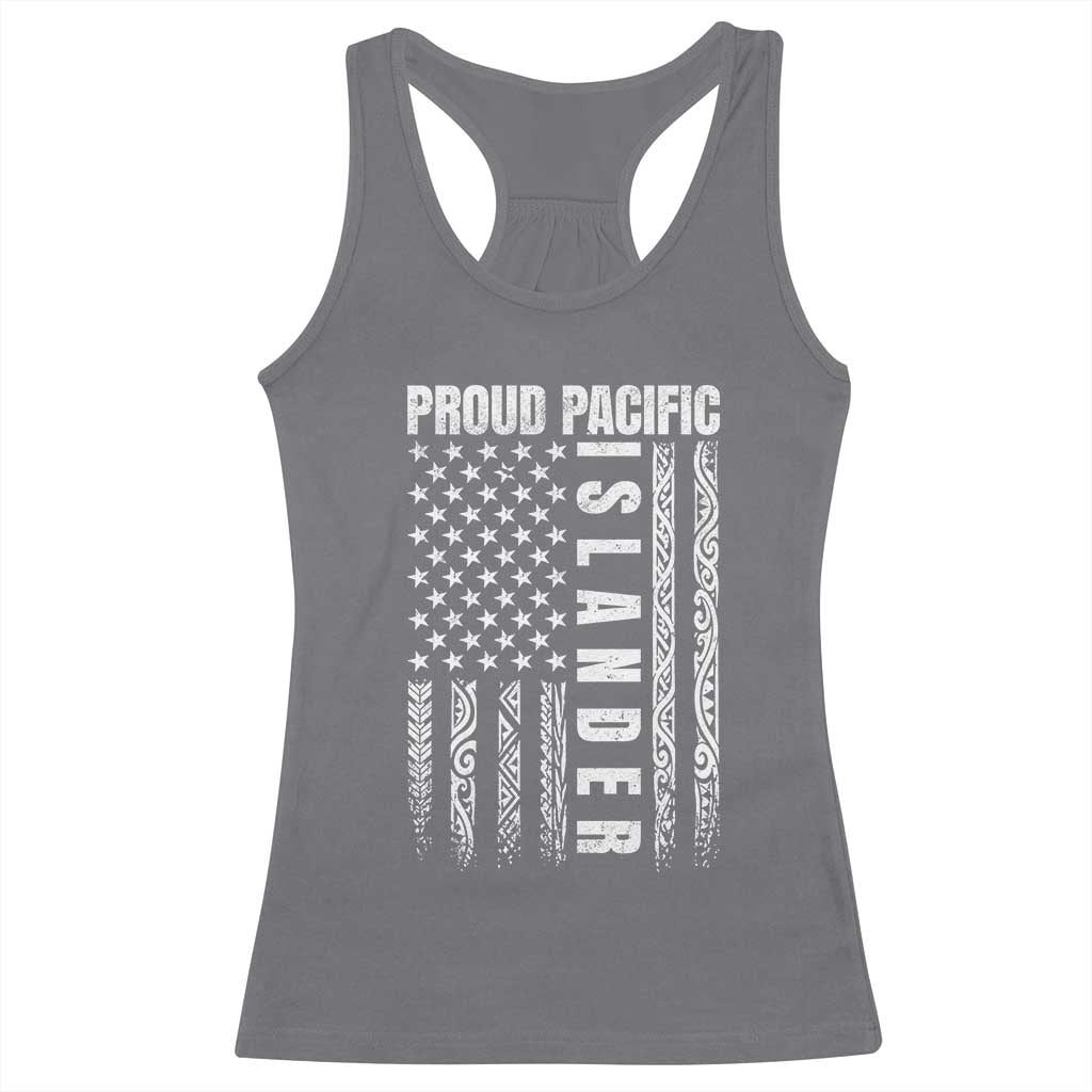 Proud Pacific Islander Racerback Tank Top AAPI Heritage Month Polynesian Tribal American Flag